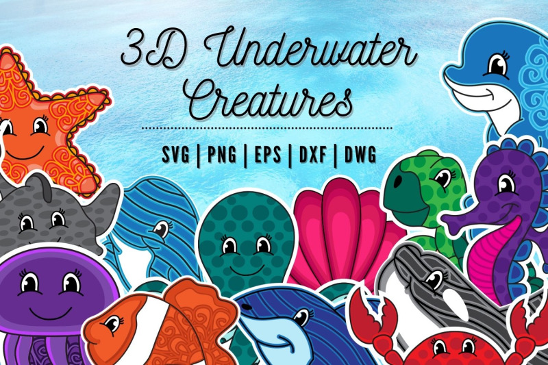 3D Underwater Creatures SVG Bundle Cricut Explore