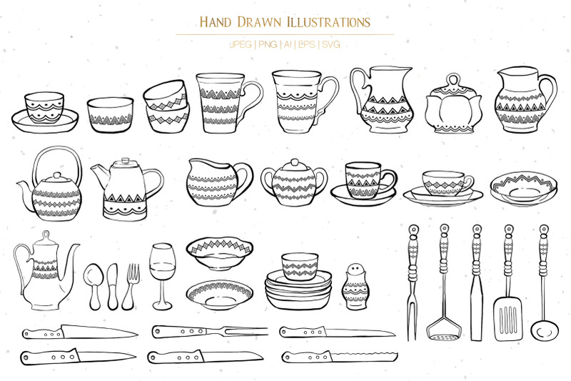 decorated-kitchen-tableware-illustrations