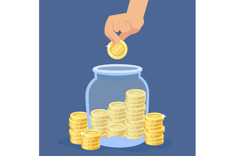 hand-puts-coins-into-the-jar-transparent-bottle-with-stacks-saving-g