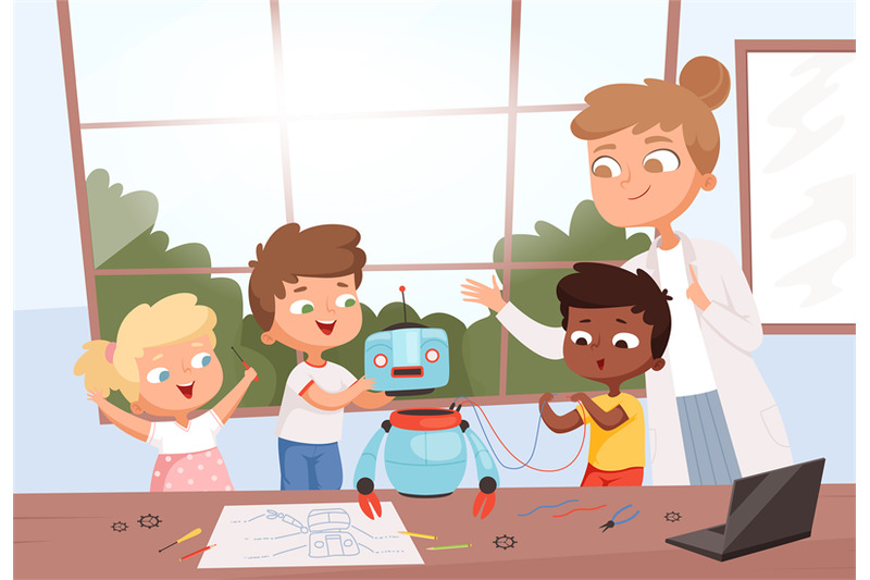 kids-with-teacher-robot-programming-future-education-process-in-class