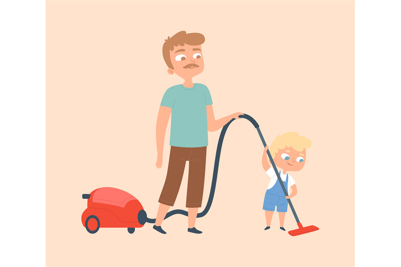 father-and-son-vacuuming-householding-apartment-cleaning-man-and-ba