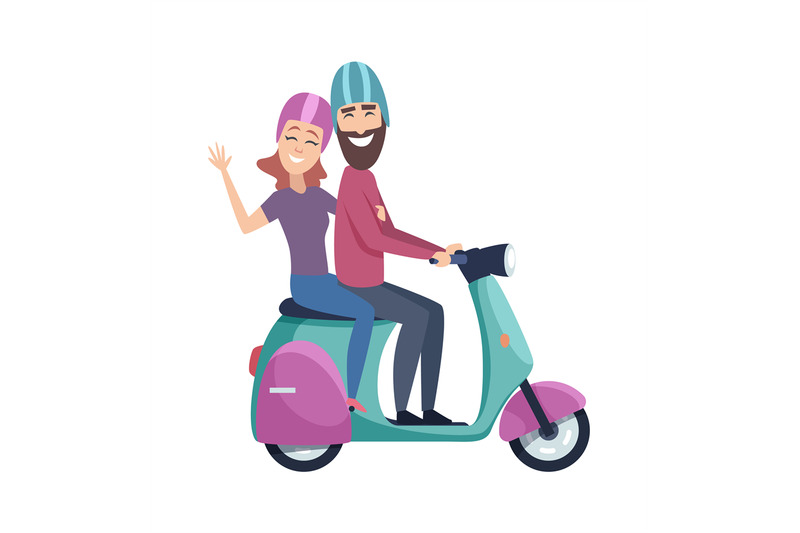 travellers-on-scooter-happy-tourists-riding-motorbike-isolated-flat