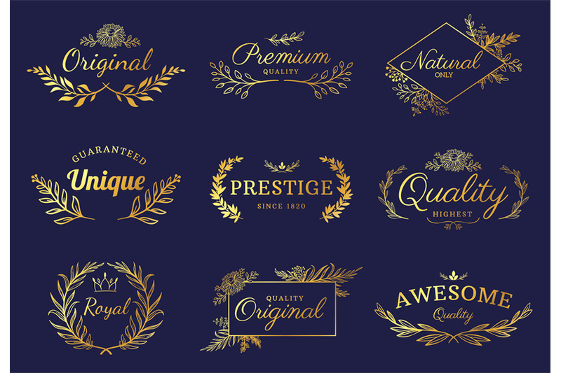 golden-ornament-labels-luxury-floral-badges-and-logo-with-leaf-flowe