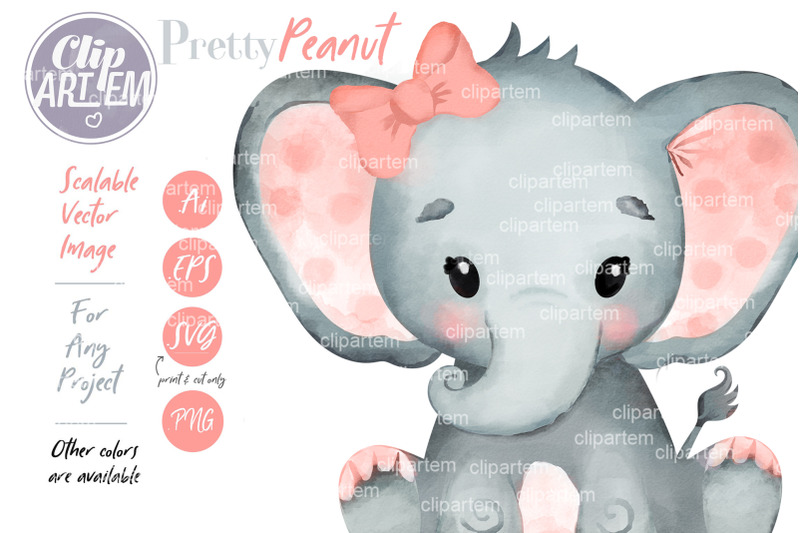 peach-coral-elephant-with-bow-vector-png-watercolor