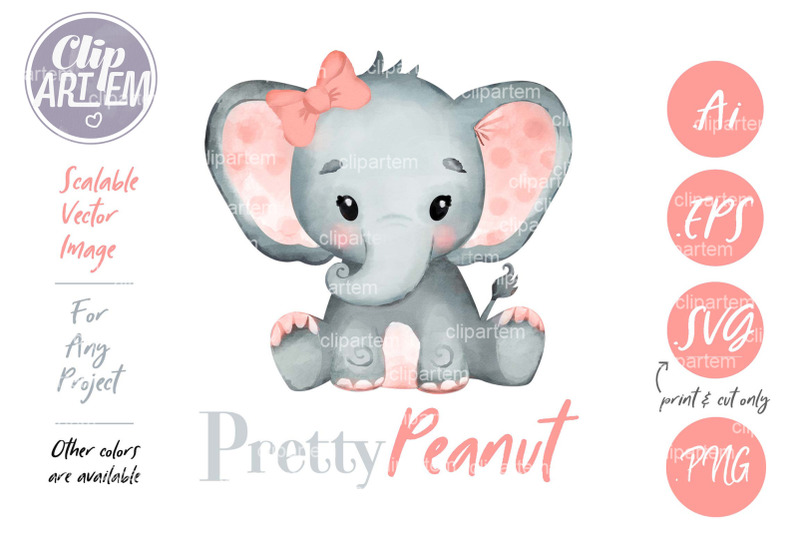 peach-coral-elephant-with-bow-vector-png-watercolor