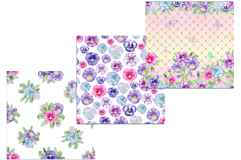 watercolor-flowers-digital-paper-watercolor-pansy-digital-paper-pans