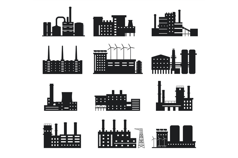 factory-silhouette-industrial-building-icons-manufacture-plant-and-p