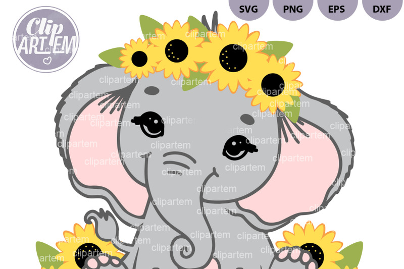 cute-elephant-with-sunflowers-and-pink-ears-svg-vector-cutting-file