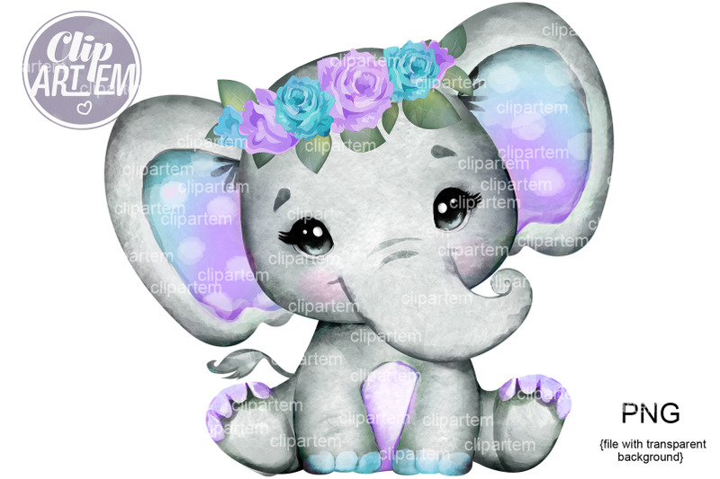 beautiful-purple-teal-girl-elephant-floral-crown-png-clip-art