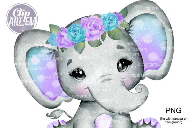 beautiful-purple-teal-girl-elephant-floral-crown-png-clip-art