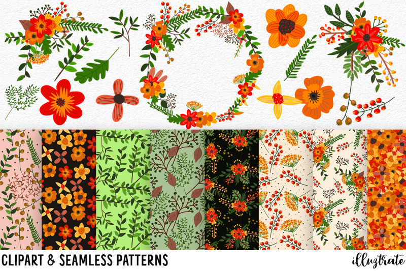 flower-clipart-and-seamless-patterns-red-flower-wreath