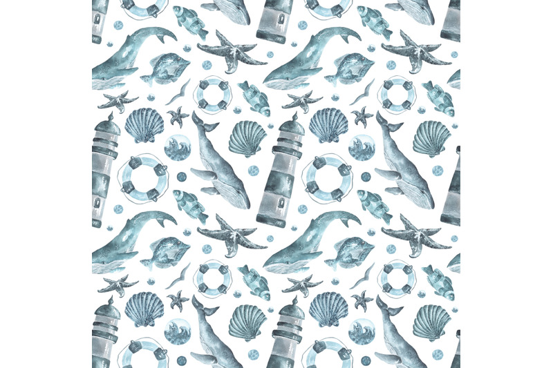 beach-watercolor-seamless-pattern-sea-ocean-whales-fish-shells