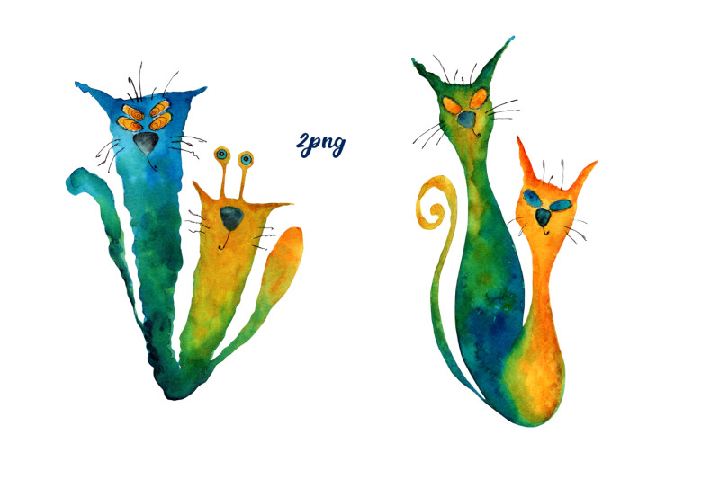 watercolor-drawings-of-alien-cats