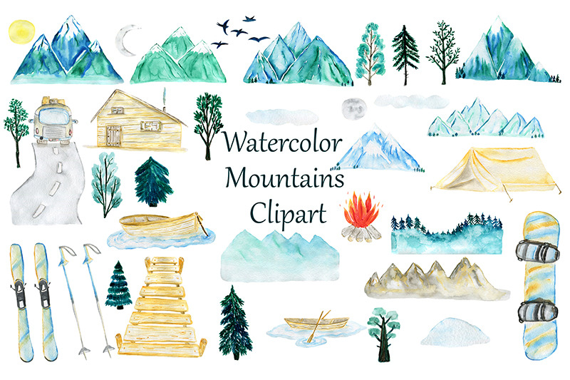 watercolor-mountains-set-camping-snowboard-skiing-sports