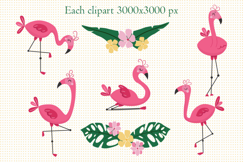 cute-flamingo-clipart-printable-tropical-jungle-leaves-pink-bird