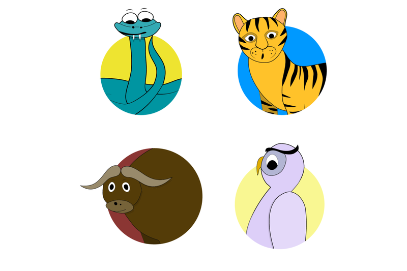 animals-avatar-sticker-set-owl-tiger-snake-and-bull