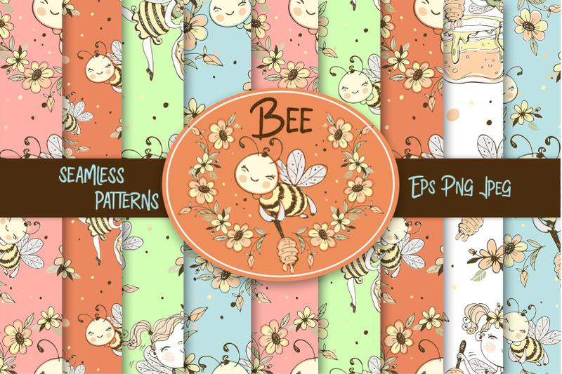 bees-digital-paper-bee-fabric-seamless-patterns