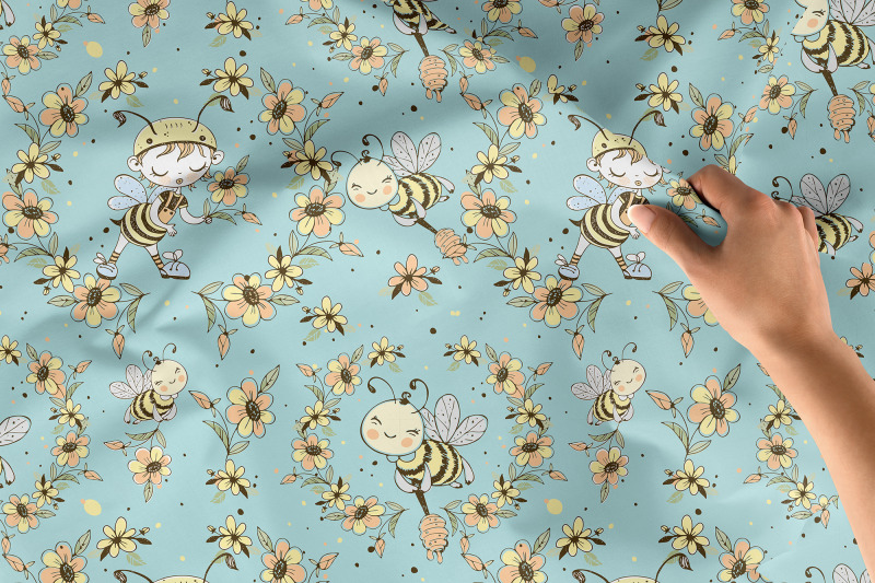 bees-digital-paper-bee-fabric-seamless-patterns