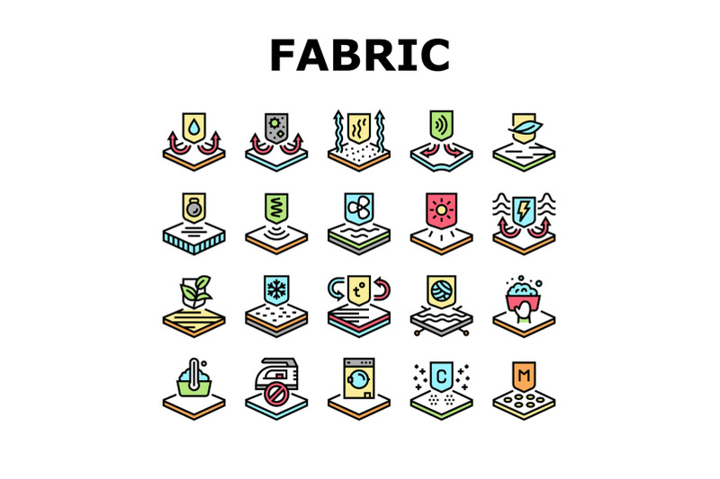 fabrics-properties-collection-icons-set-vector