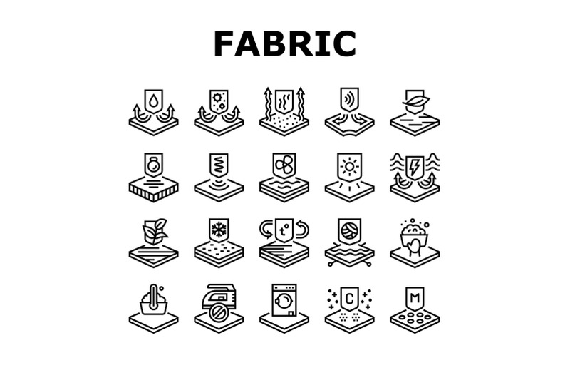 fabrics-properties-collection-icons-set-vector