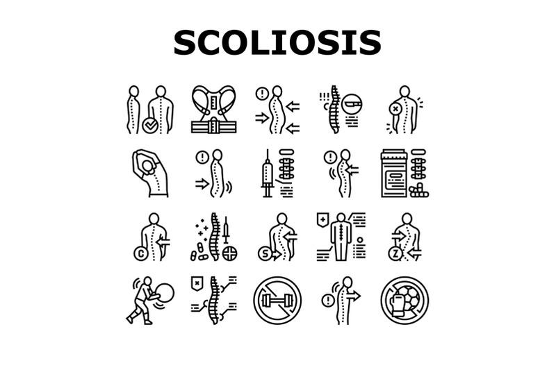 scoliosis-disease-collection-icons-set-vector