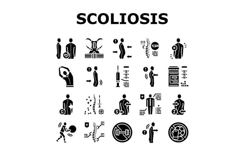scoliosis-disease-collection-icons-set-vector
