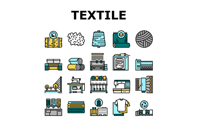 textile-production-collection-icons-set-vector