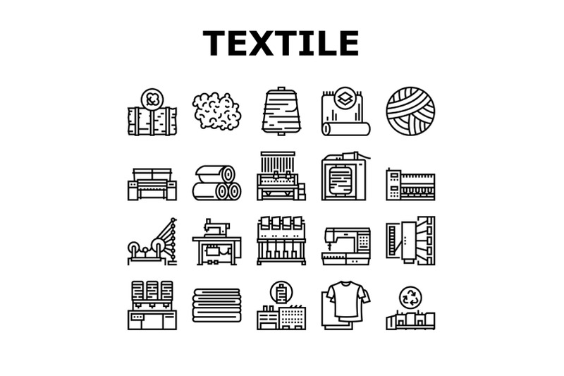 textile-production-collection-icons-set-vector