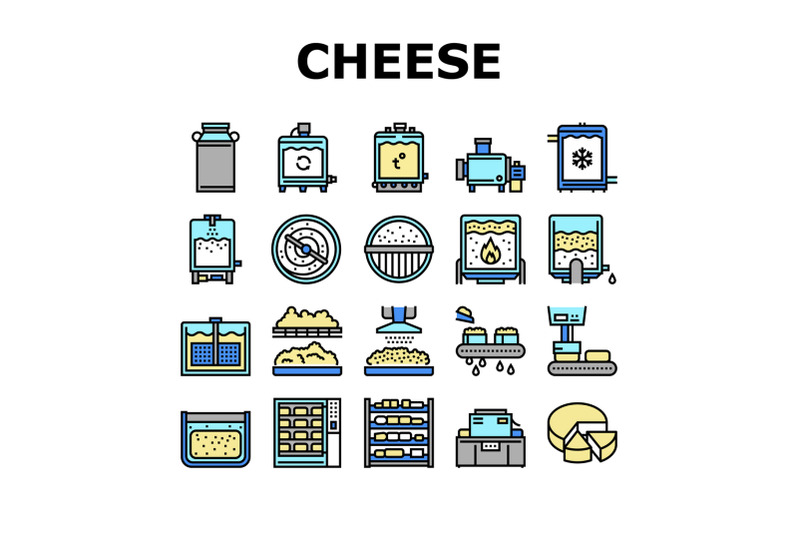 cheese-production-collection-icons-set-vector