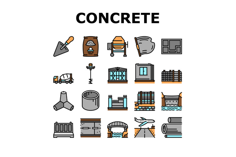 concrete-production-collection-icons-set-vector