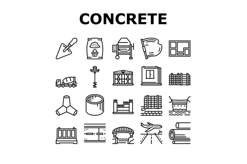 concrete-production-collection-icons-set-vector