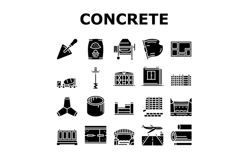 concrete-production-collection-icons-set-vector