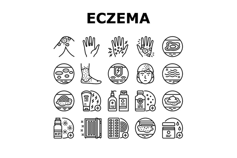 eczema-disease-treat-collection-icons-set-vector