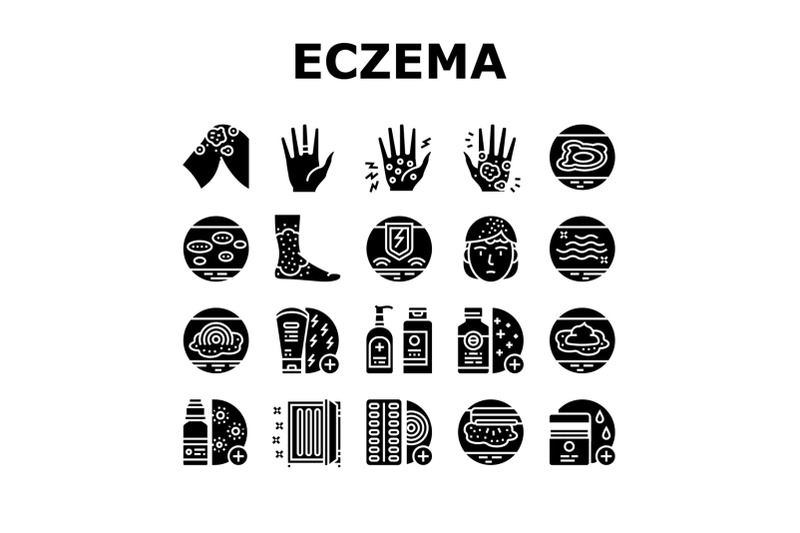 eczema-disease-treat-collection-icons-set-vector