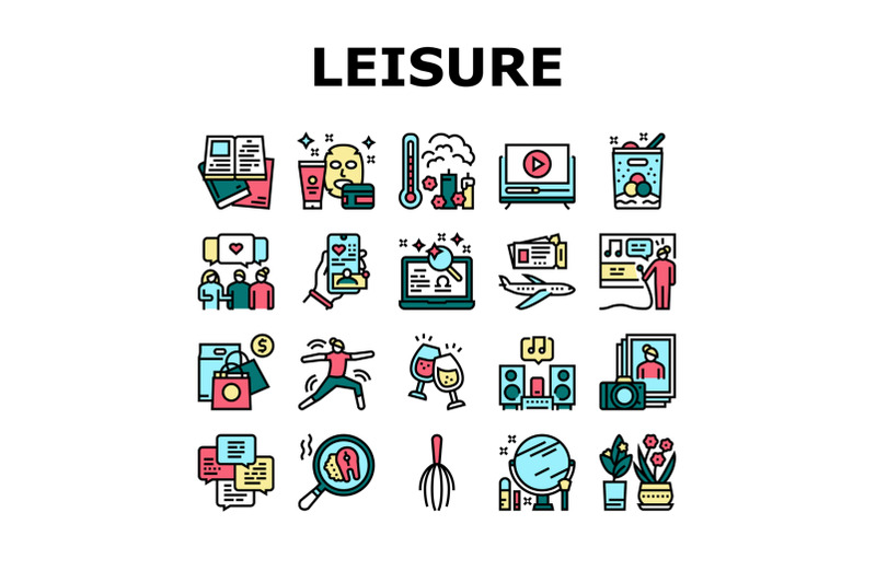 womens-leisure-time-collection-icons-set-vector