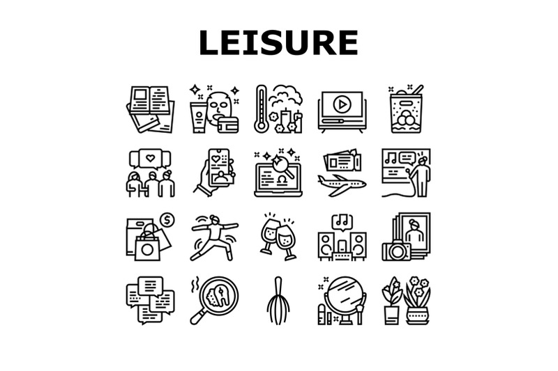 womens-leisure-time-collection-icons-set-vector