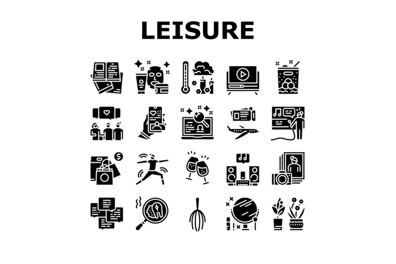 womens-leisure-time-collection-icons-set-vector