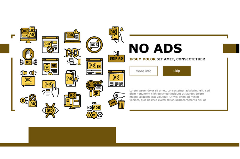 no-ads-advertise-free-landing-web-page-header-banner-template-vector
