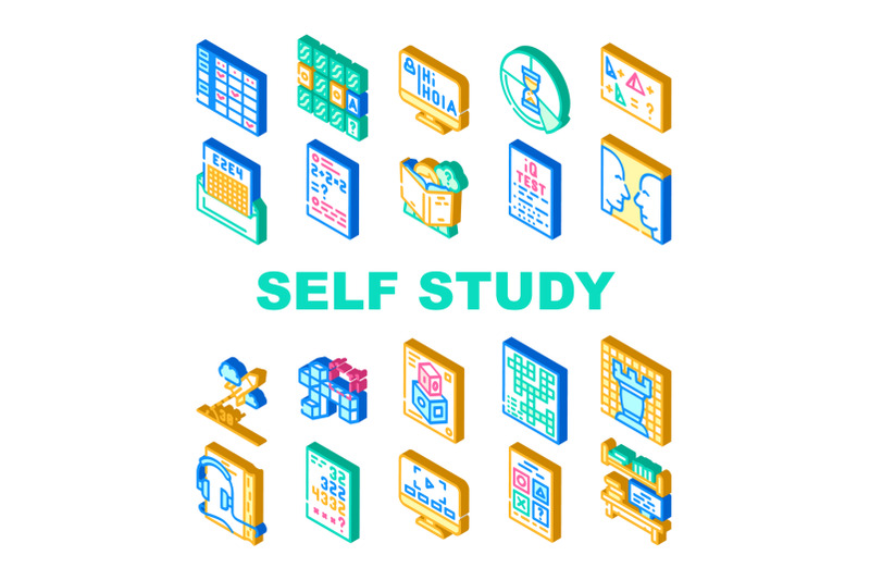 self-study-lessons-collection-icons-set-vector