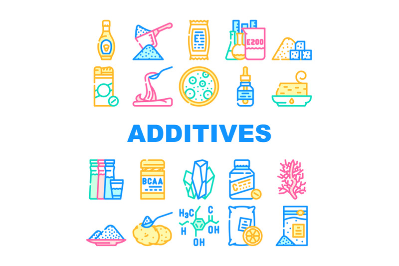 food-additives-formula-collection-icons-set-vector