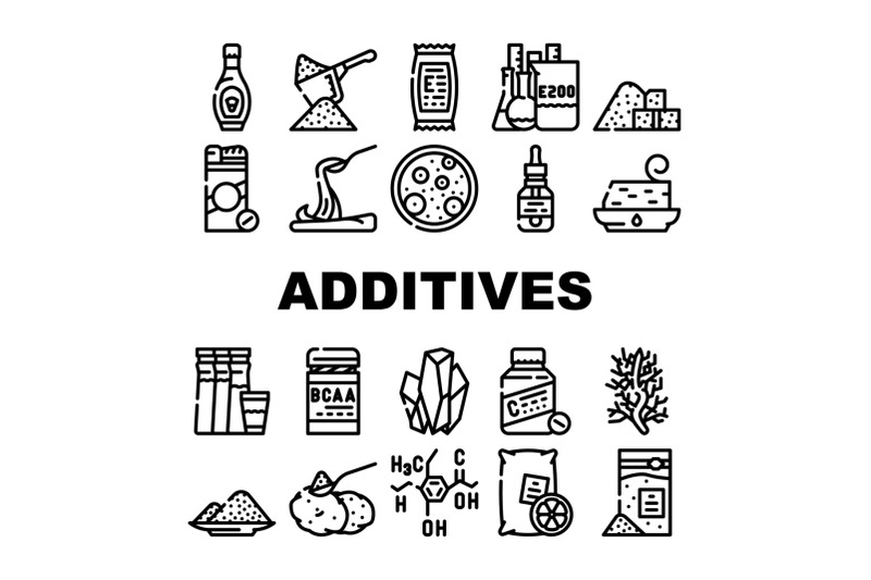 food-additives-formula-collection-icons-set-vector