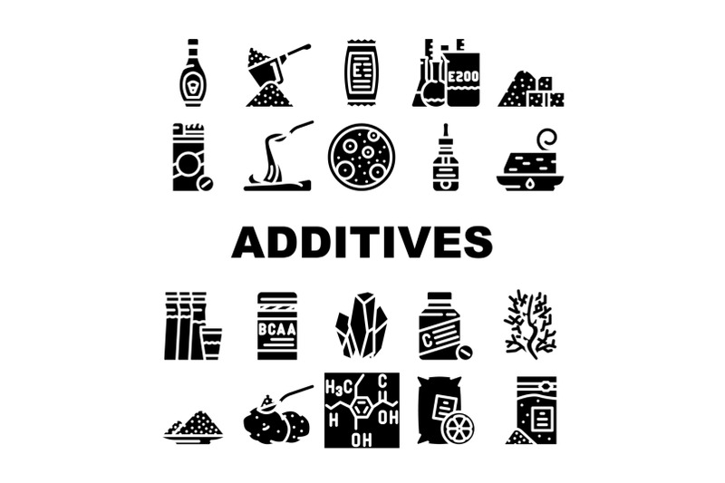 food-additives-formula-collection-icons-set-vector