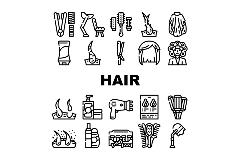 healthy-hair-treatment-collection-icons-set-vector