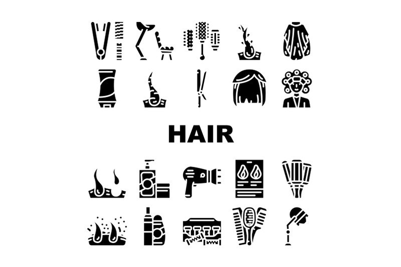 healthy-hair-treatment-collection-icons-set-vector