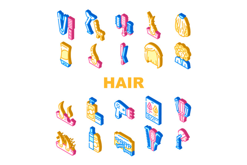 healthy-hair-treatment-collection-icons-set-vector