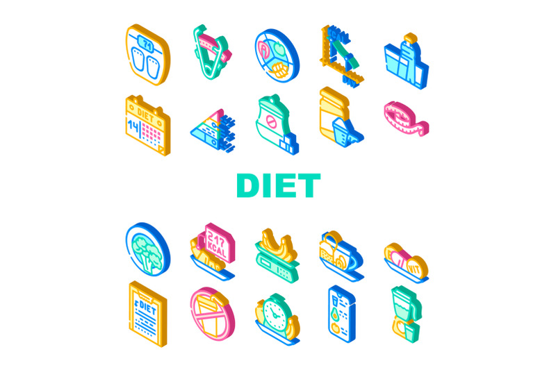 diet-products-and-tool-collection-icons-set-vector