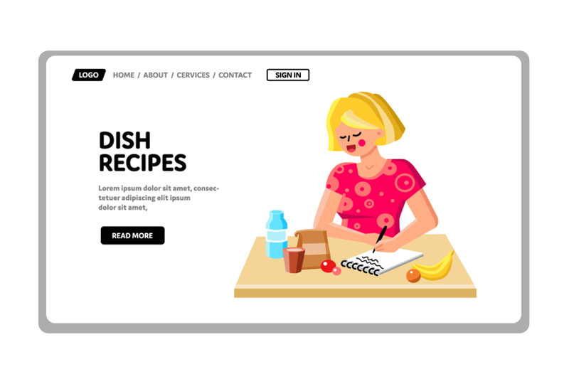 dish-recipes-woman-writing-in-notebook-vector