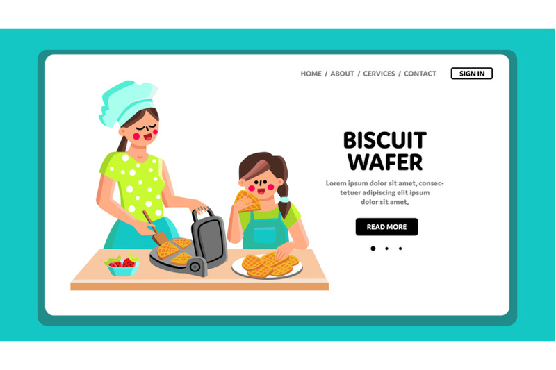 biscuit-wafer-cooking-mother-with-daughter-vector