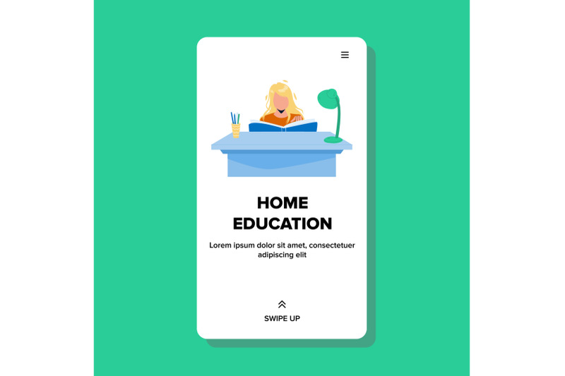 home-education-process-schoolgirl-at-desk-vector