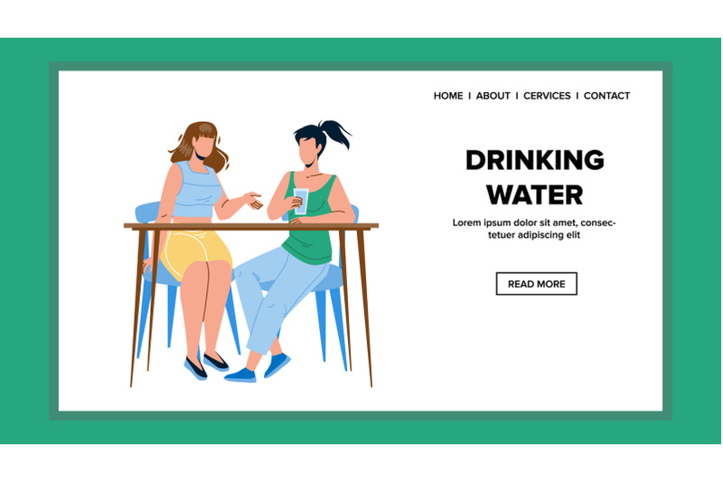 drinking-water-girls-in-cafeteria-together-vector